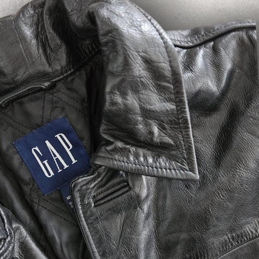 Y2K Gap black leather jacket L vintage streetwear