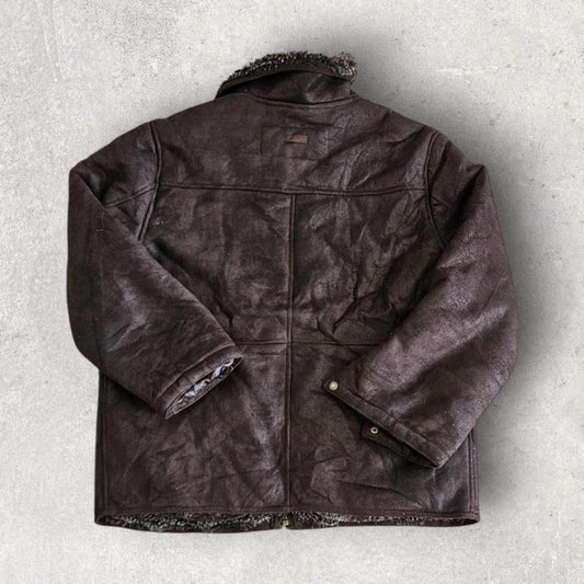 Vintage Columbia black leather jacket large with sheep skin lining