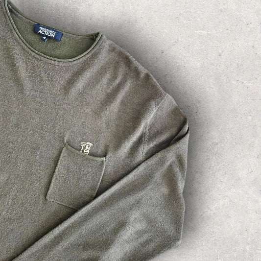 Trussardi dark green long sleeve tee L slim fit vintage streetwear