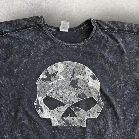 Harley Davidson Black Fade skull - 2XL, חולצה לגבר מידה XXL, שחורה עם הדפס גולגולת