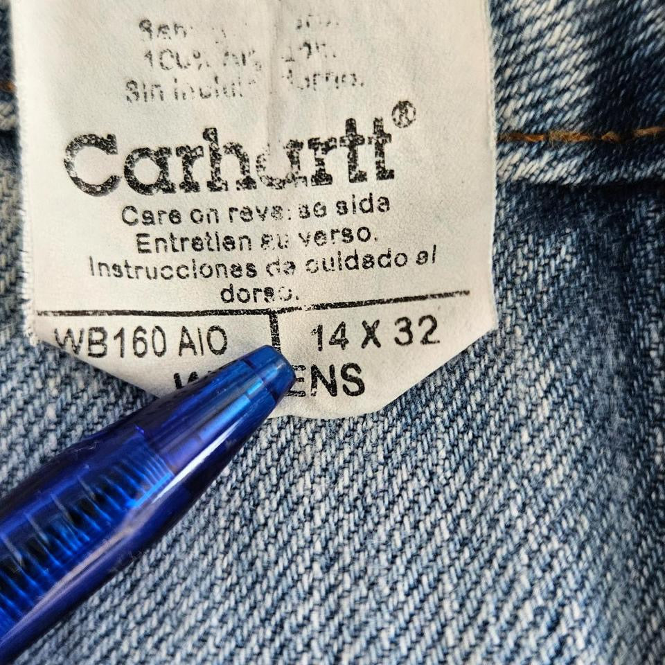 Carhartt Woman's Blue Jeans, Waist 86cm, Length 107cm, women’s blue jeans with small stains