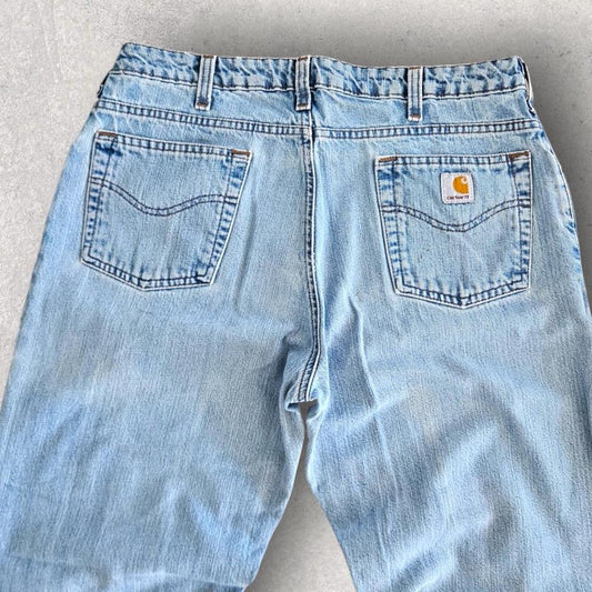 Carhartt Woman's Blue Jeans, Waist 86cm, Length 107cm, women’s blue jeans with small stains