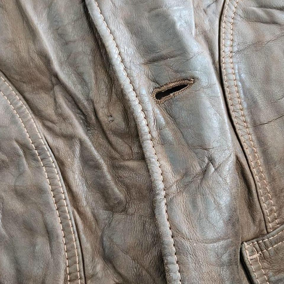 Vintage brown leather timberland jacket large with minor fade and missing button