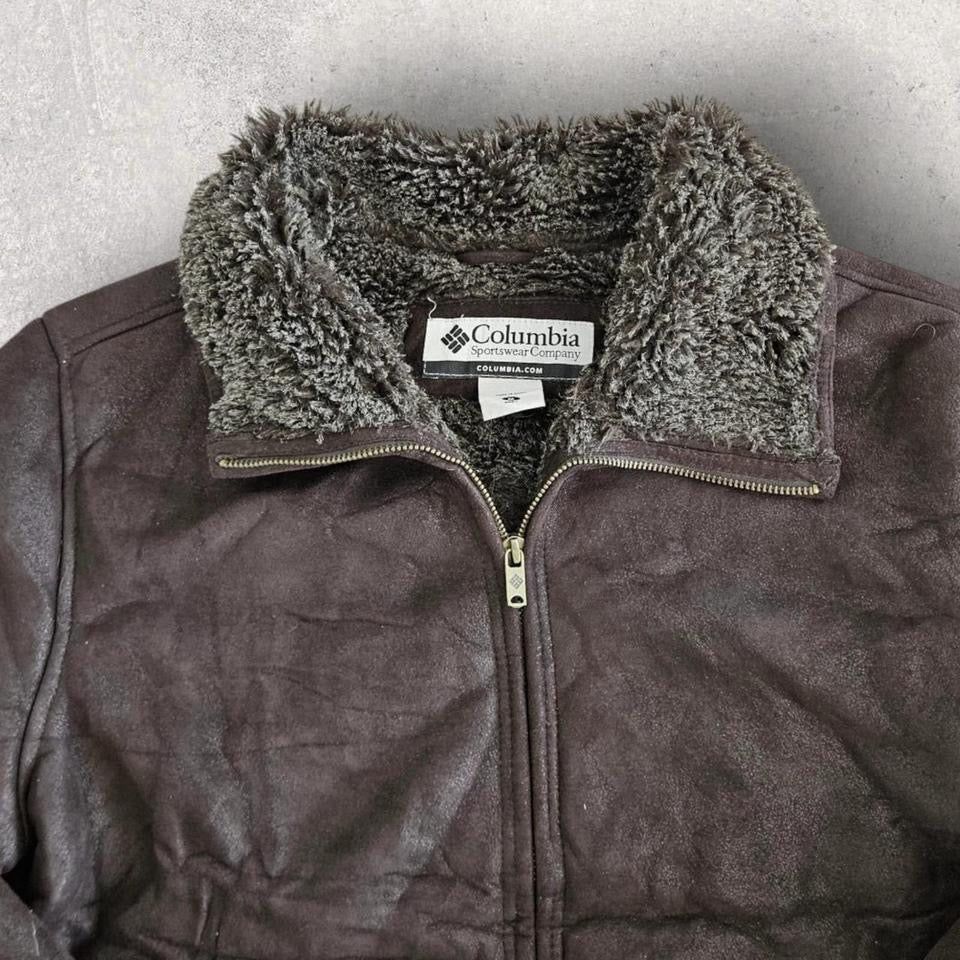 Vintage Columbia black leather jacket large with sheep skin lining