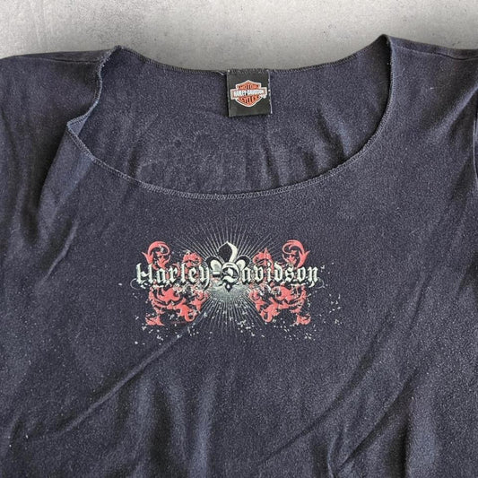 Y2K woman's Harley Davidson Black Tee - Medium חולצת טי בסגנון Y2K של הארלי דיווידסון לנשים במידה M
