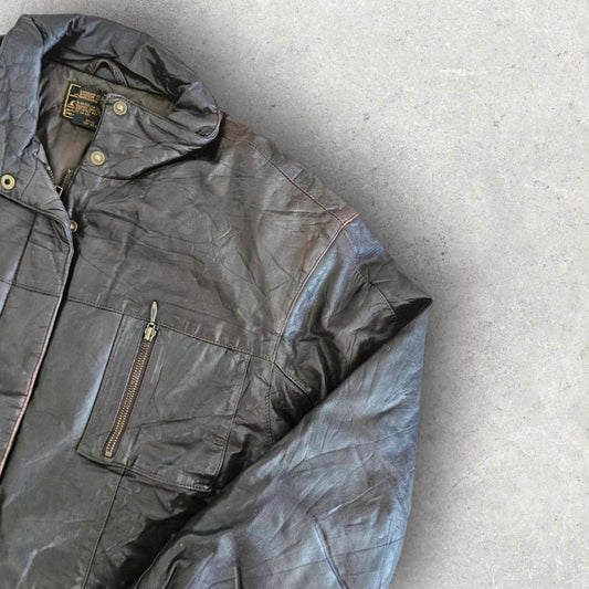 Eddie Bouer black leather jacket large vintage streetwea