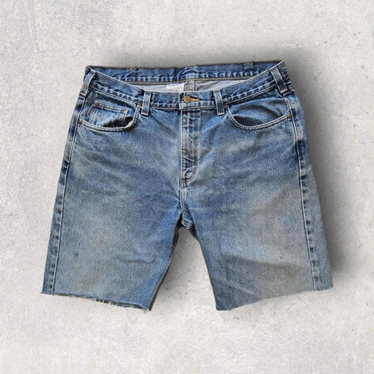 Carhartt Blue Denim Shorts, ג’ינס כחול במצב טוב עם פגמים קלים