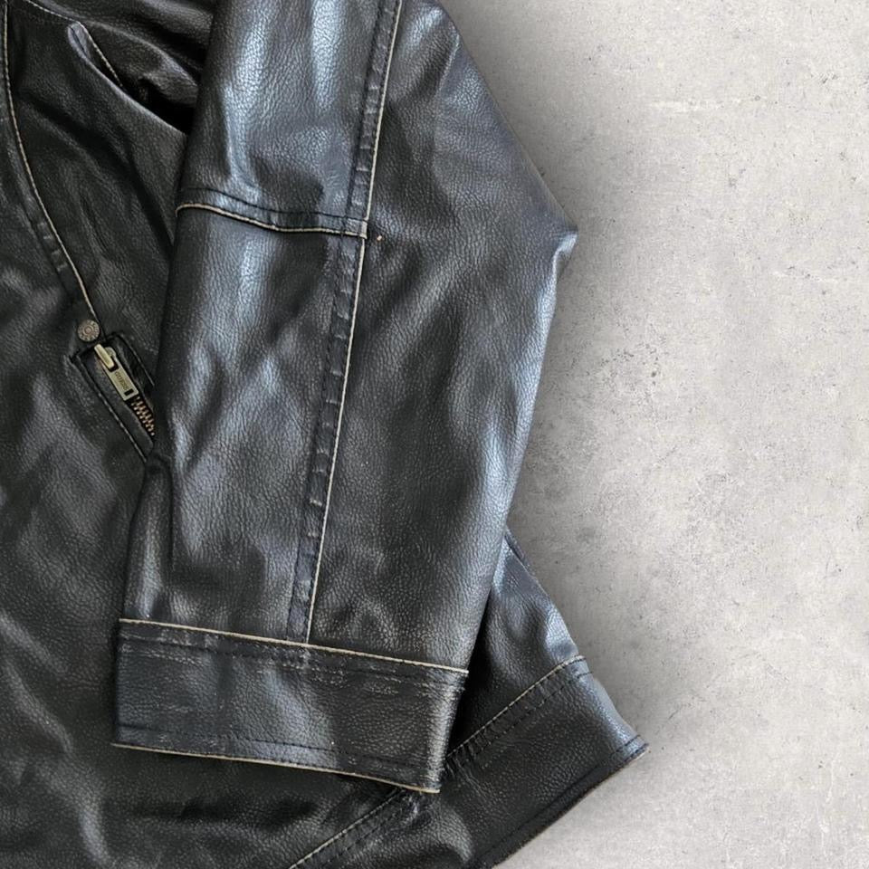 Guess vintage black leather jacket large with small front mark