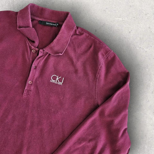 Calvin Klein Burgandy Long Sleeve Polo - XL חולצת פולו בורדו ארוכת שרוול מידה XL לגבר
