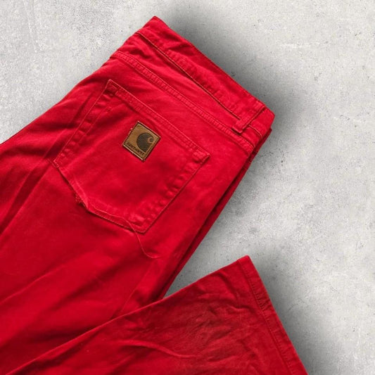 Carhartt Red Jeans - 34X32 – ג'ינס קארהארט אדום וינטג' בגזרה ישרה עם קרעים בכיסים
