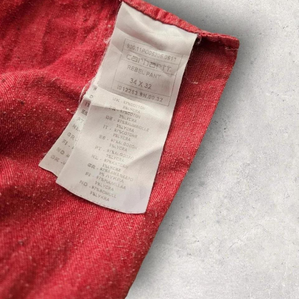 Carhartt Red Jeans - 34X32 – ג'ינס קארהארט אדום וינטג' בגזרה ישרה עם קרעים בכיסים