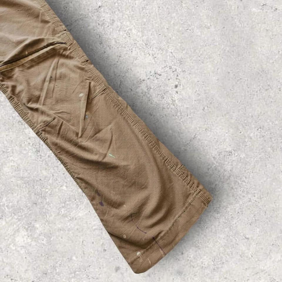 Carhartt Camel Brown Cargo Relaxed Fit Waist 33x32 – מכנס חום וינטג' עם כתמים ייחודיים מקארהארט