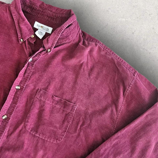 Sun River Burgundy corduroy polo Shirt – XXL – Vintage Cord Polo Top