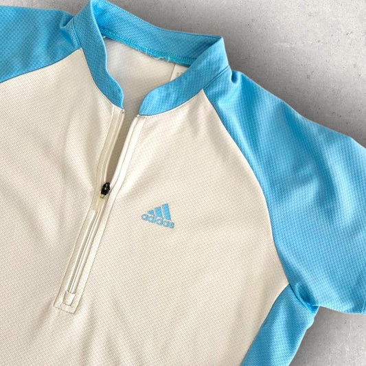 Adidas white/blue Woman’s Polo 1/4 Zip Activewear Tops 65.00 NIS ADIDAS Adidas white/blue Woman’s Polo 1/4 Zip