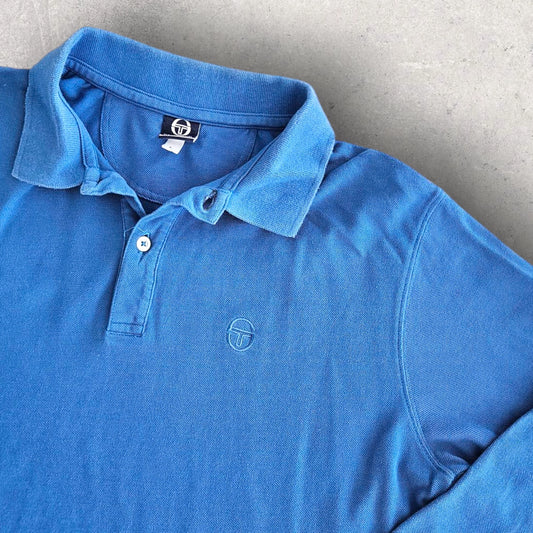 Sergio tachinni Blue Long Sleeve Polo - S חולצת פולו כחולה עם שרוולים ארוכים של סרג’יו טאצ’יני, מידה S