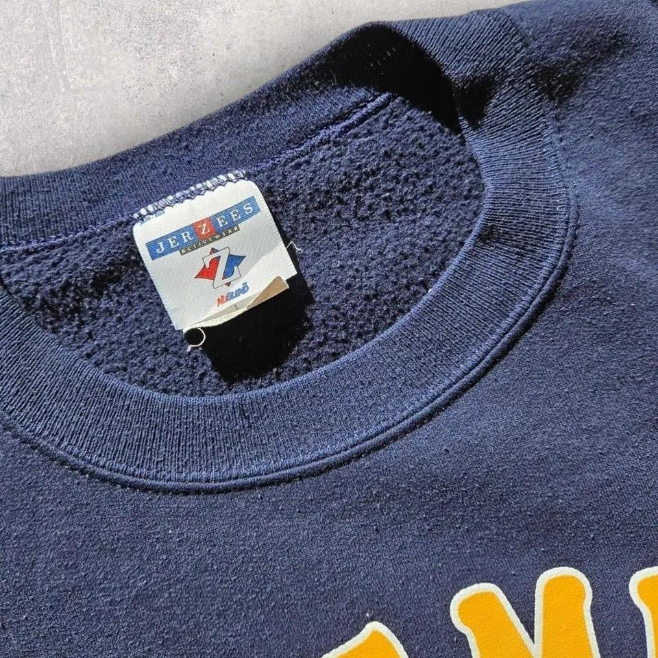 Jerzees 2001 Navy Crewneck - M, סווטשירט כחול כהה במידה M משנת 2001