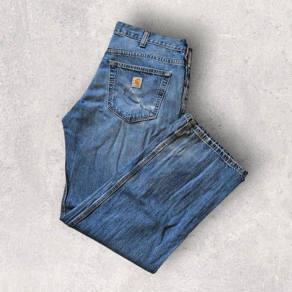 Carhartt Blue Jeans 36x32 vintage denim with loose straight fit and light front fades