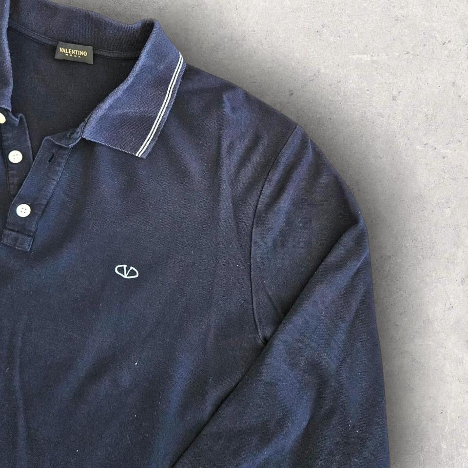 Valentino Navy Long Sleeve Polo - M חולצה ארוכה של ולנטינו מידה M לגבר