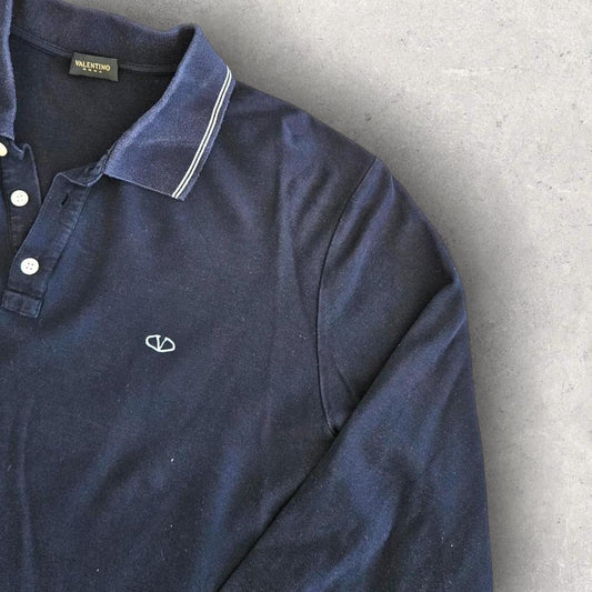 Valentino Navy Long Sleeve Polo - M חולצה ארוכה של ולנטינו מידה M לגבר