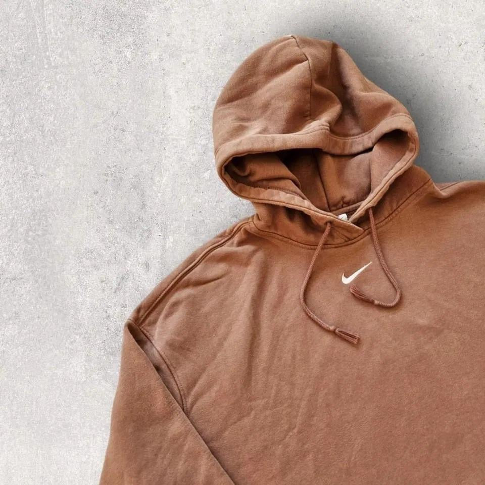 Y2K Nike Brown Hoodie L, light brown with embroidered swoosh logo
