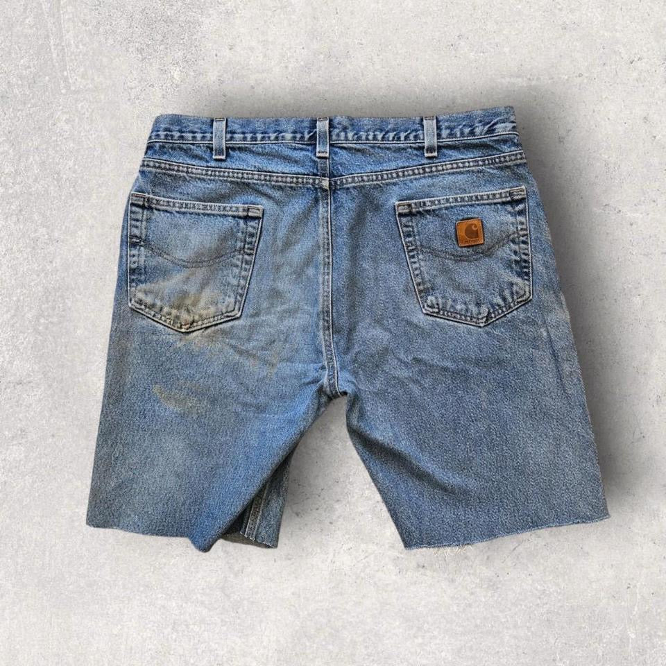 Carhartt Blue Denim Shorts, ג’ינס כחול במצב טוב עם פגמים קלים