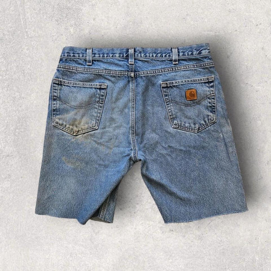 Carhartt Blue Denim Shorts, ג’ינס כחול במצב טוב עם פגמים קלים