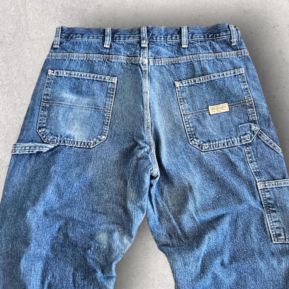 Vintage Wrangler Thick Carpenters Jeans – 34x30 עם כתמי צבע וסימנים