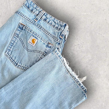 Carhartt Woman's Blue Jeans, Waist 86cm, Length 107cm, women’s blue jeans with small stains
