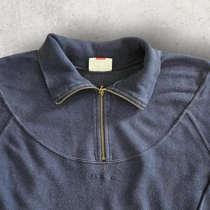 Vintage Champion Navy 1/4 Zip - L, סוודר רבע רוכסן Champion כחול כהה מידה L