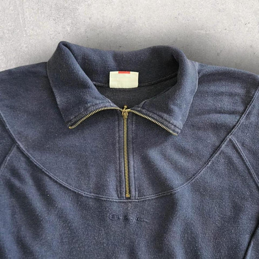 Vintage Champion Navy 1/4 Zip - L, סוודר רבע רוכסן Champion כחול כהה מידה L