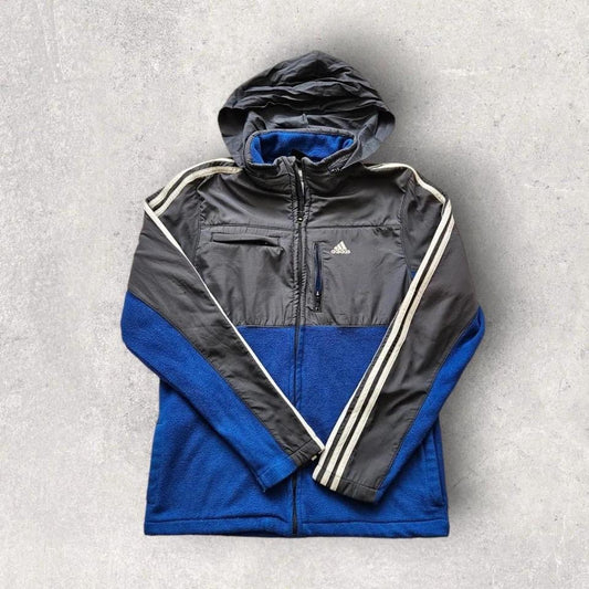 Adidas Fleece Jacket Large, size L, fleece with hoodie and chest pocket, navy color, excellent condition
