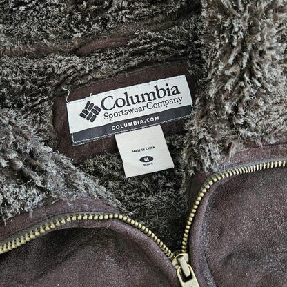 Vintage Columbia black leather jacket large with sheep skin lining