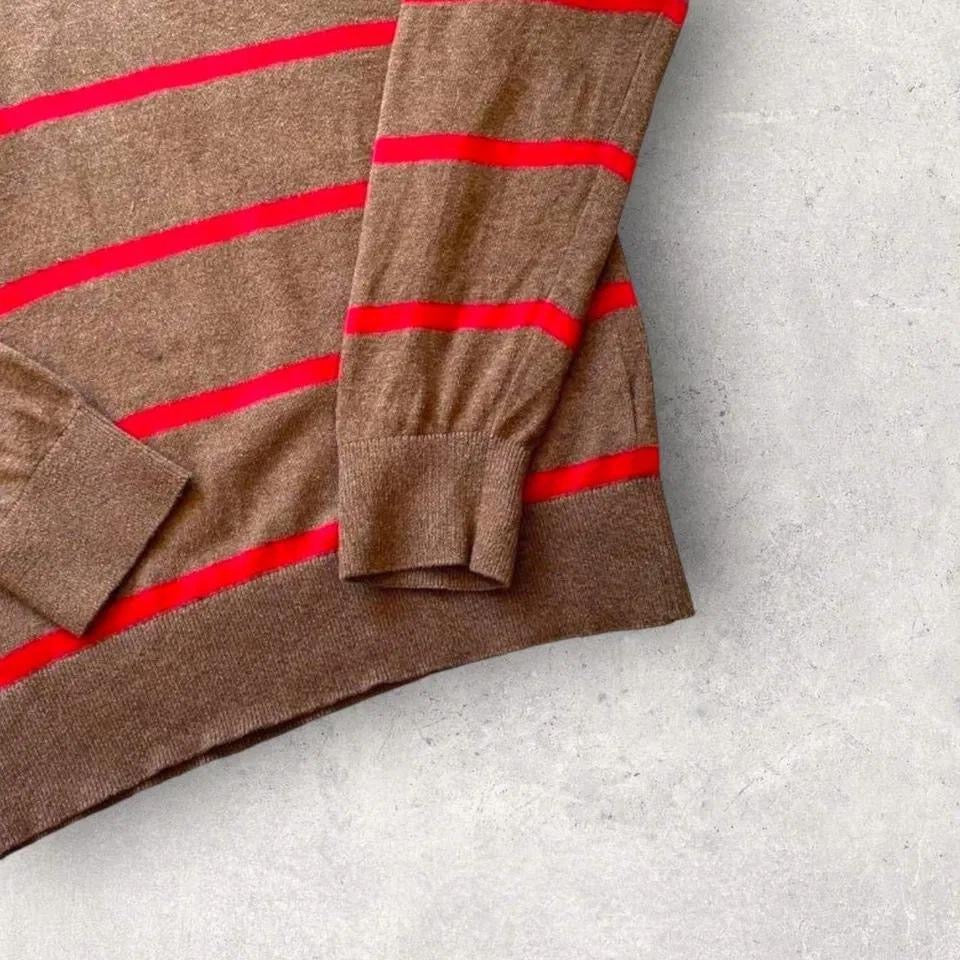 Tommy Hilfiger sweater - M, סוודר ירוק עם פסים אדומים ולוגו רקום