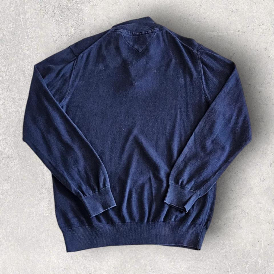 Tommy Hilfiger Navy 1/4 Zip Sweater - L, סוודר כחול כהה עם רבע רוכסן במידה L