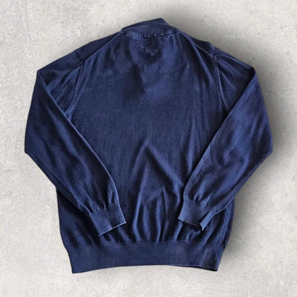 Tommy Hilfiger Navy 1/4 Zip Sweater - L, סוודר כחול כהה עם רבע רוכסן במידה L