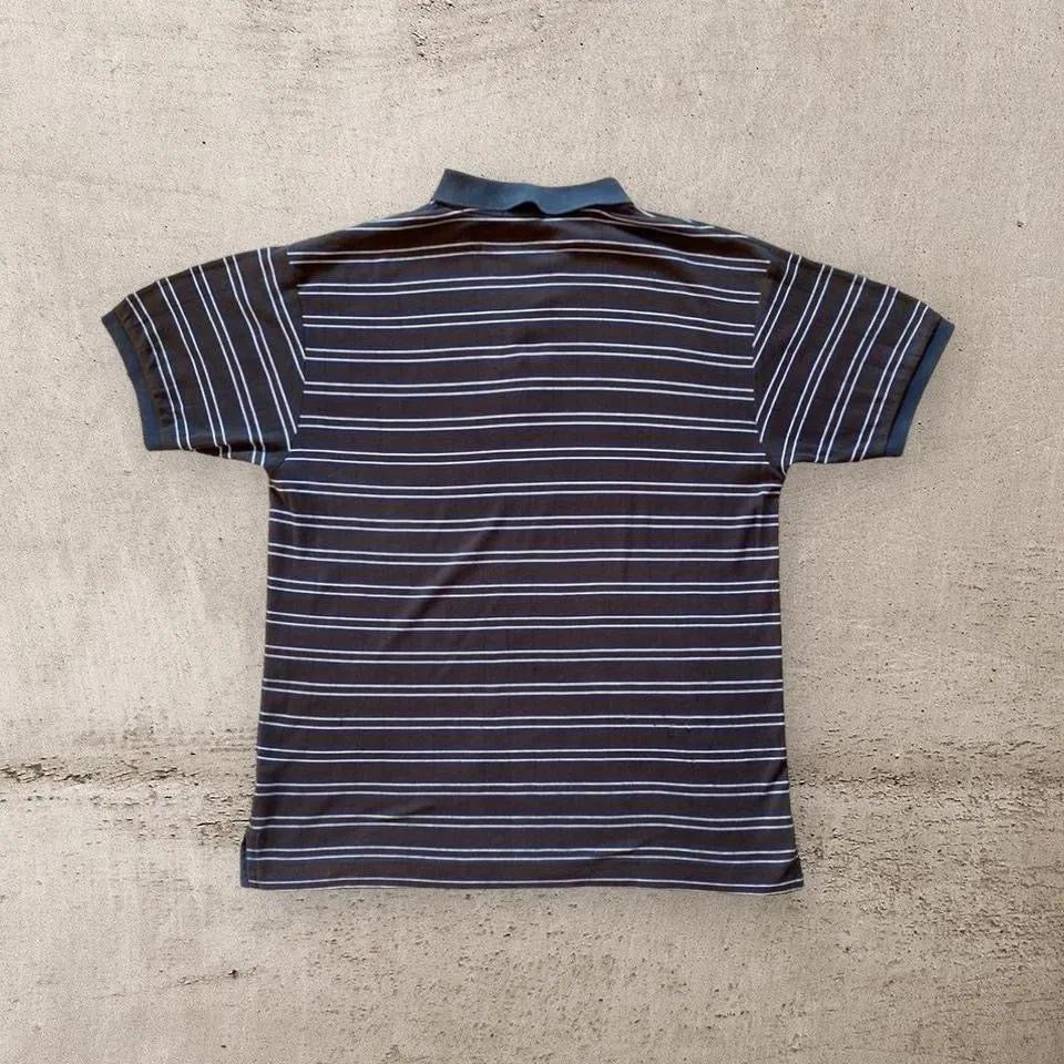 Nautica striped polo - L, chest 54cm, length 77cm, navy with stripes, small holes on back, size L