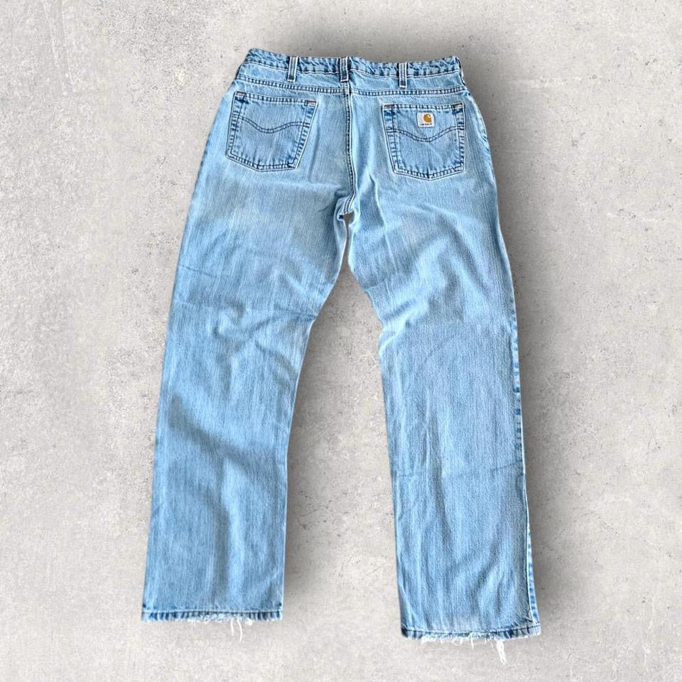 Carhartt Woman's Blue Jeans, Waist 86cm, Length 107cm, women’s blue jeans with small stains