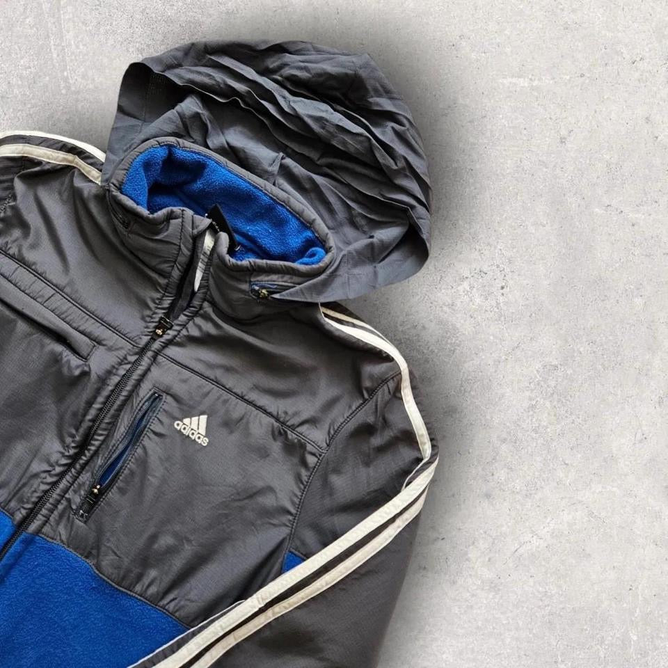 Adidas Fleece Jacket Large, size L, fleece with hoodie and chest pocket, navy color, excellent condition