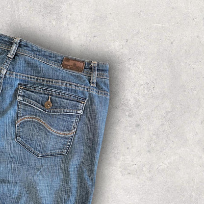 Vintage Lee navy short jeans, custom cuts, small stain, 88cm waist