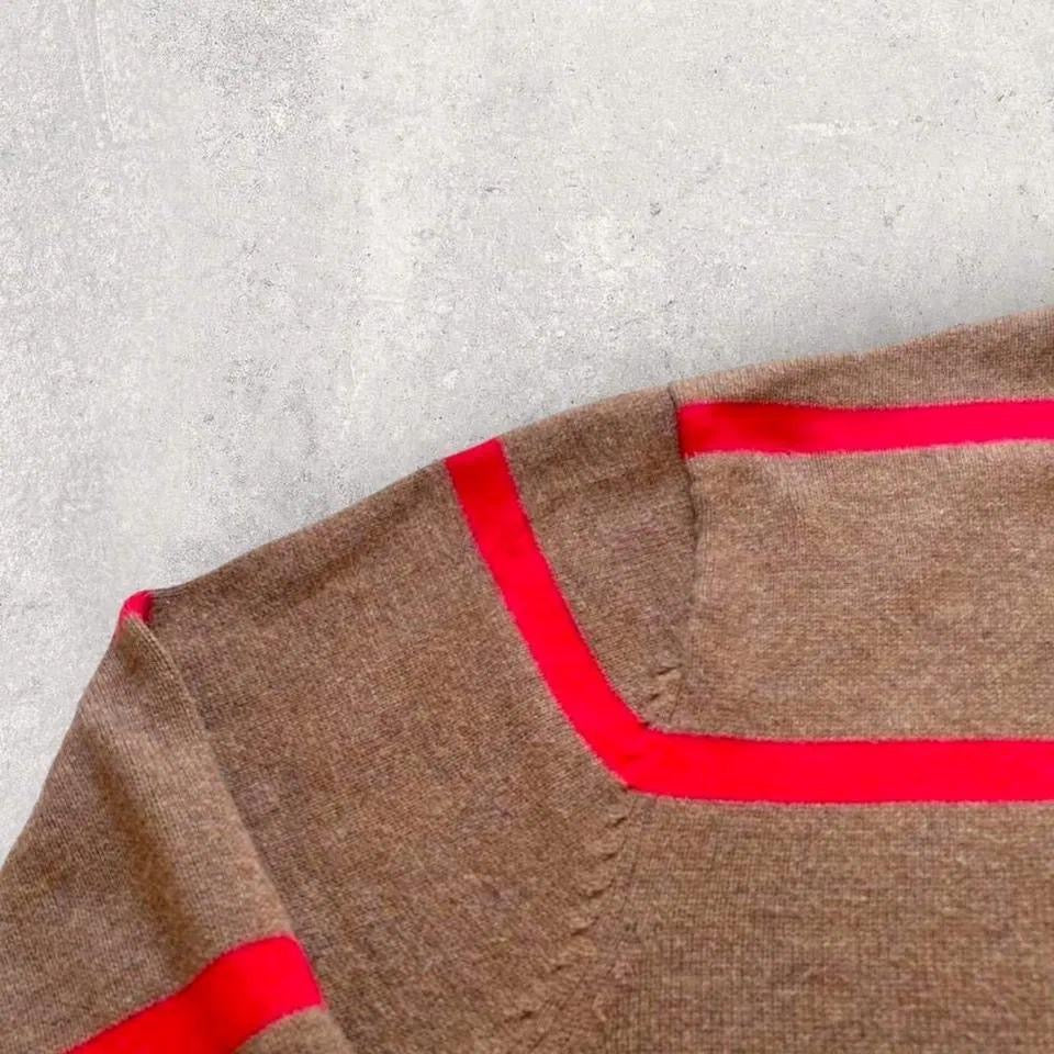 Tommy Hilfiger sweater - M, סוודר ירוק עם פסים אדומים ולוגו רקום