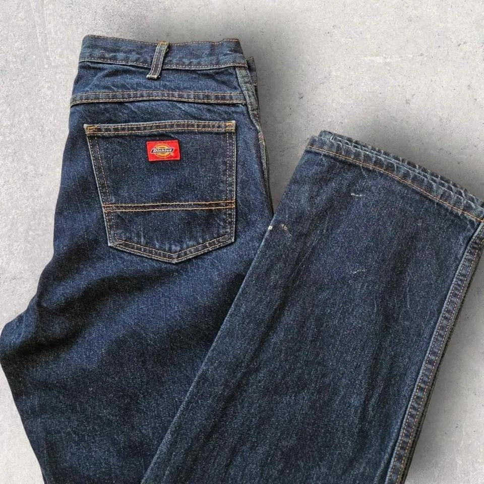 Dickies navy jeans - 34x34, ג’ינס כחול כהה דיקיס וינטג במצב טוב עם כתמי צבע רבים בחזית
