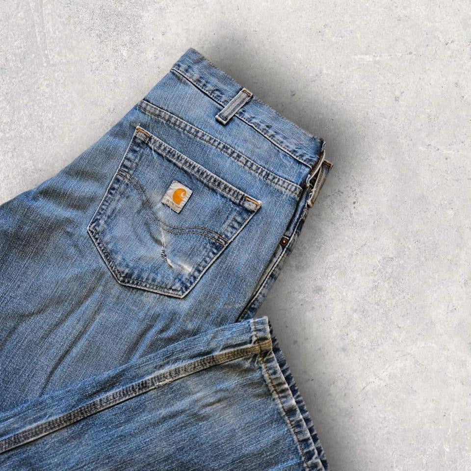 Carhartt Blue Jeans 36x32 vintage denim with loose straight fit and light front fades