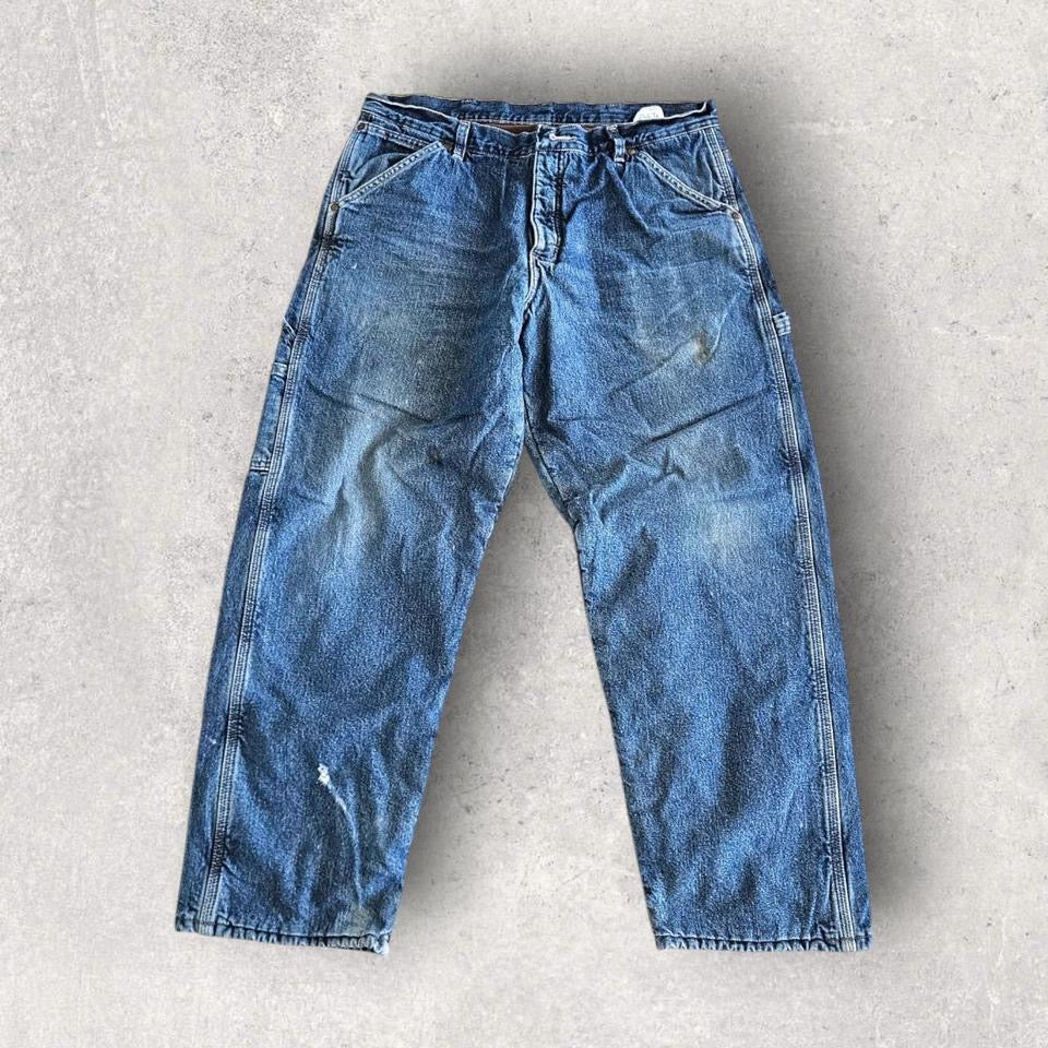 Vintage Wrangler Thick Carpenters Jeans – 34x30 עם כתמי צבע וסימנים