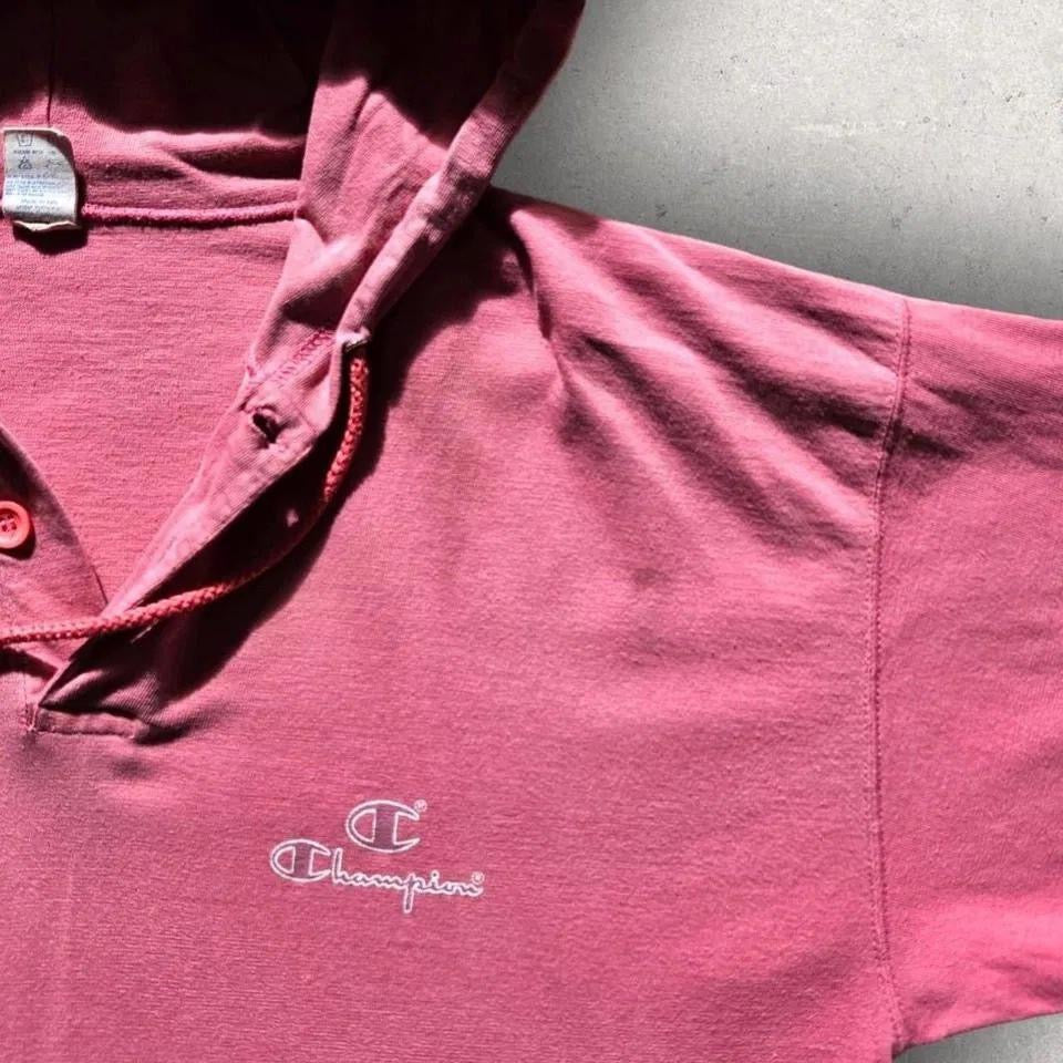 Vintage Champion Pink Hoodie Tee - L, חולצת הודי ורודה Champion