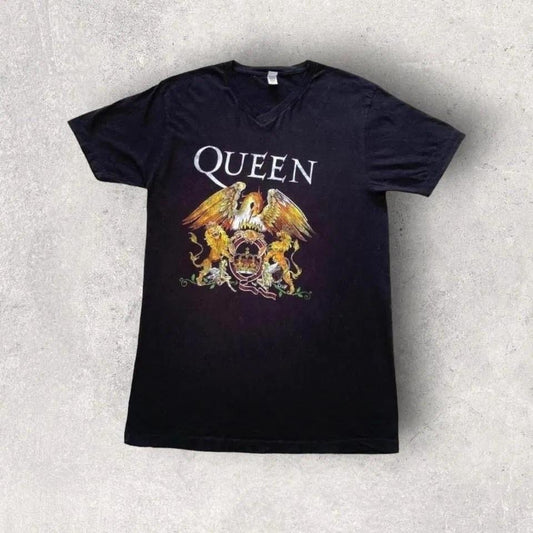 Queen black graphic T-shirt Long L V-neck vintage streetwear