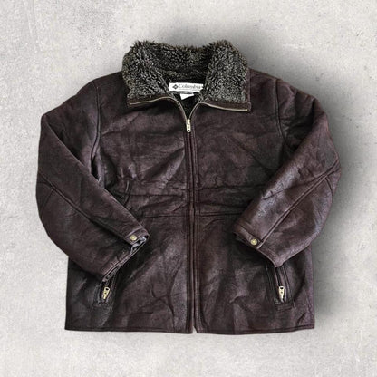 Vintage Columbia black leather jacket large with sheep skin lining