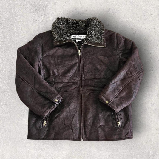 Vintage Columbia black leather jacket large with sheep skin lining