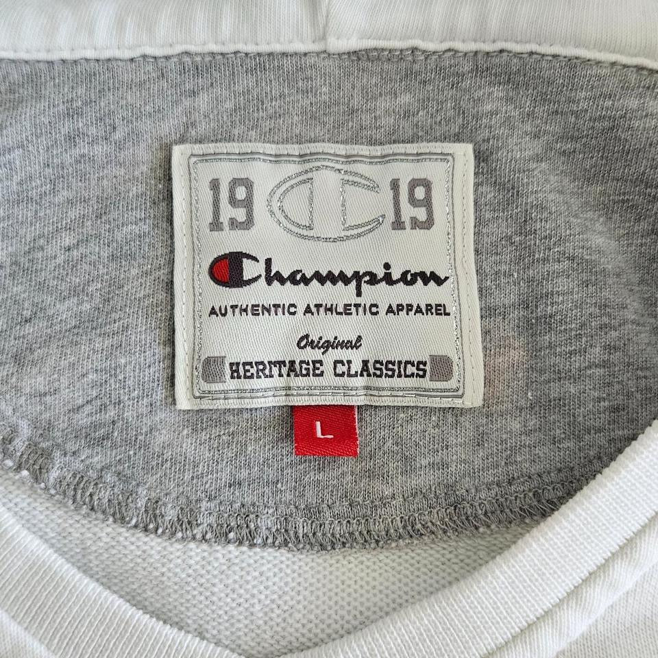 Champion Womans White Logo Hoodie - S, הודי לבן עם לוגו של Champion לנשים