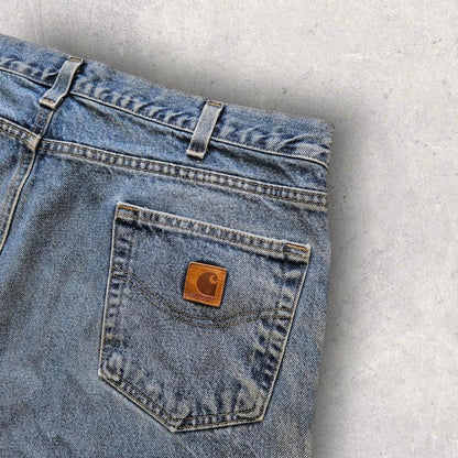 Carhartt Blue Denim Shorts, ג’ינס כחול במצב טוב עם פגמים קלים
