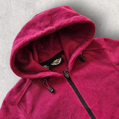 Y2K Harley Davidson Hoodie - S, מידה S, צבע בורדו, סגנון Y2K